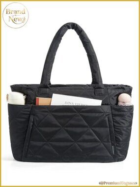 Puffer Tote Bag for Women, Lightweight Large Laptop Shoulder Bag, Work Travel